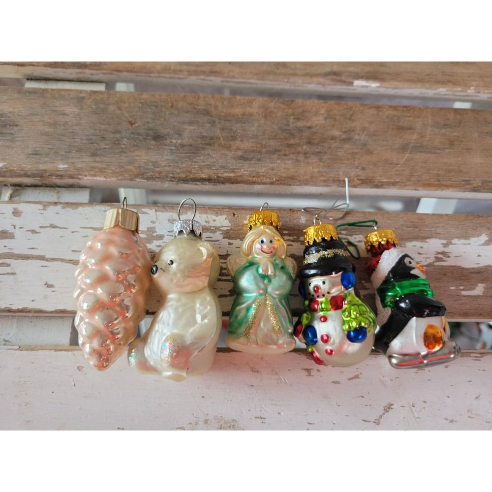 Mini penguin Angel bear snowman acorn ornament set Xmas‎ holiday tree